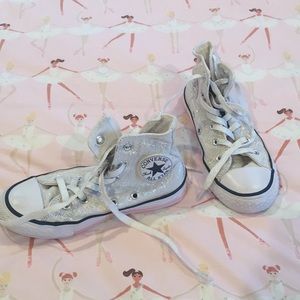 Girls white glittery converse high tops